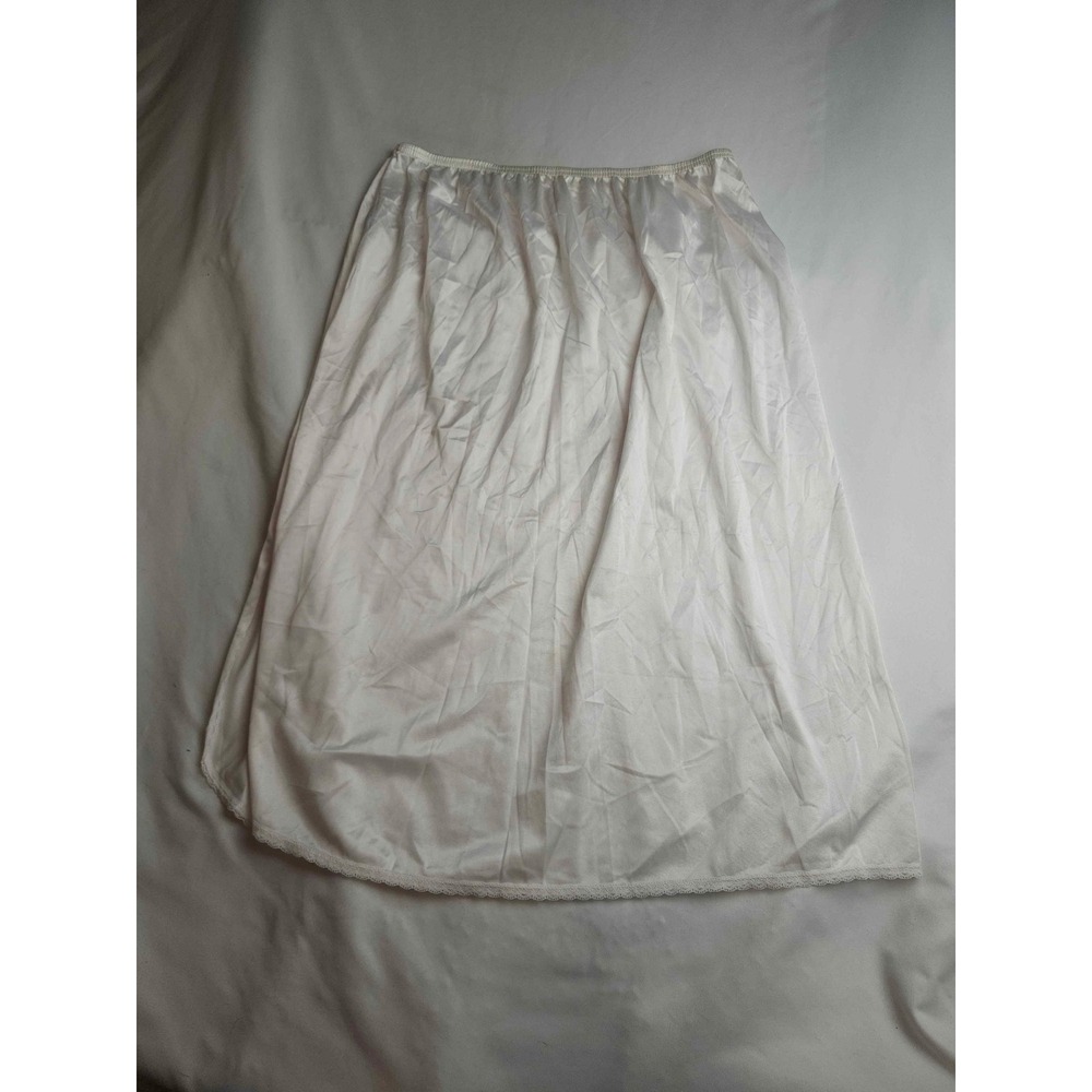 Vassarette White Satin Half Slip Lace Trim Midi Length Style 11-122 Size L/42
